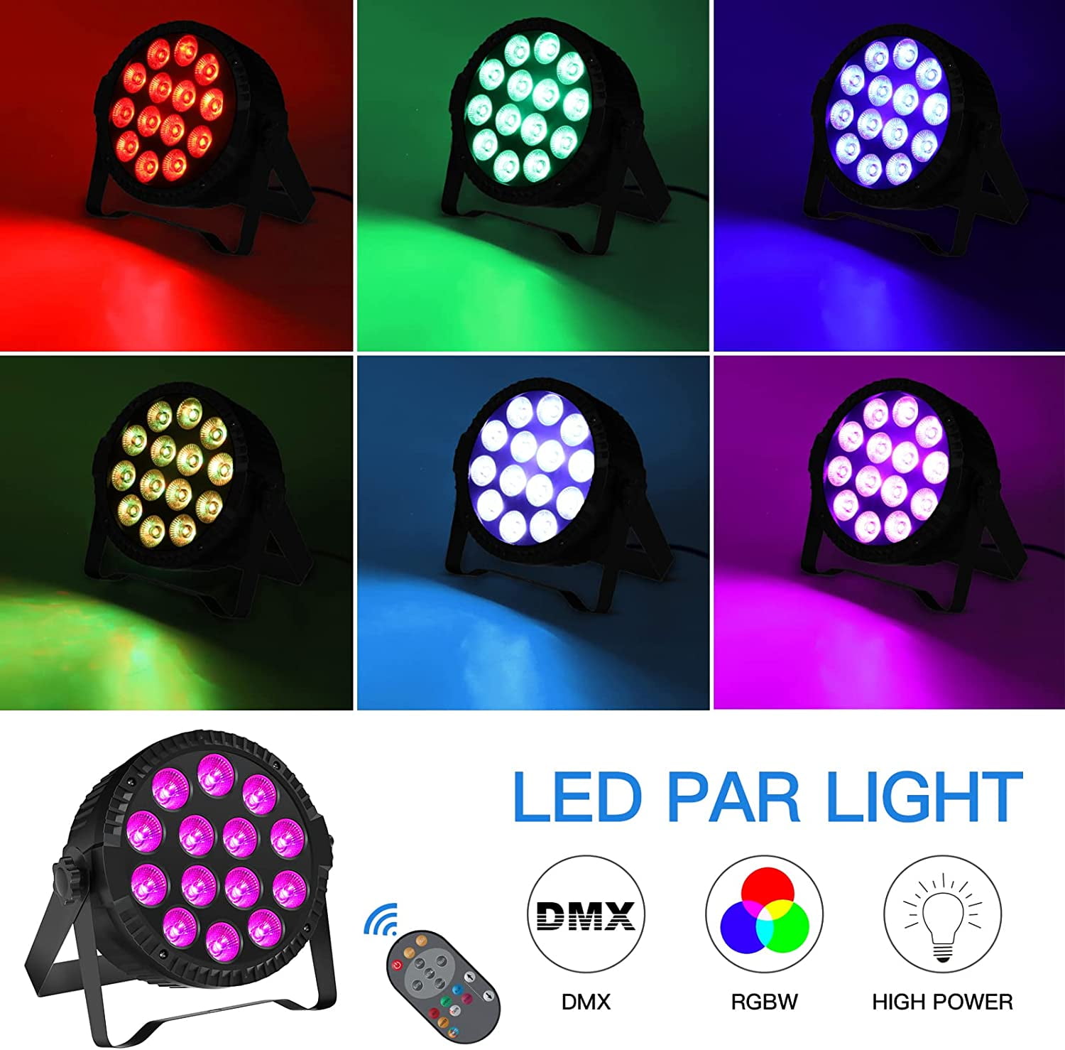 8 Pcs LED Par Lights RGBW DJ Light Stage Lighting 14x6W Uplights for Events by Sound Activated and DMX Control Uplighting for Wedding Church Live Show Disco Parties
