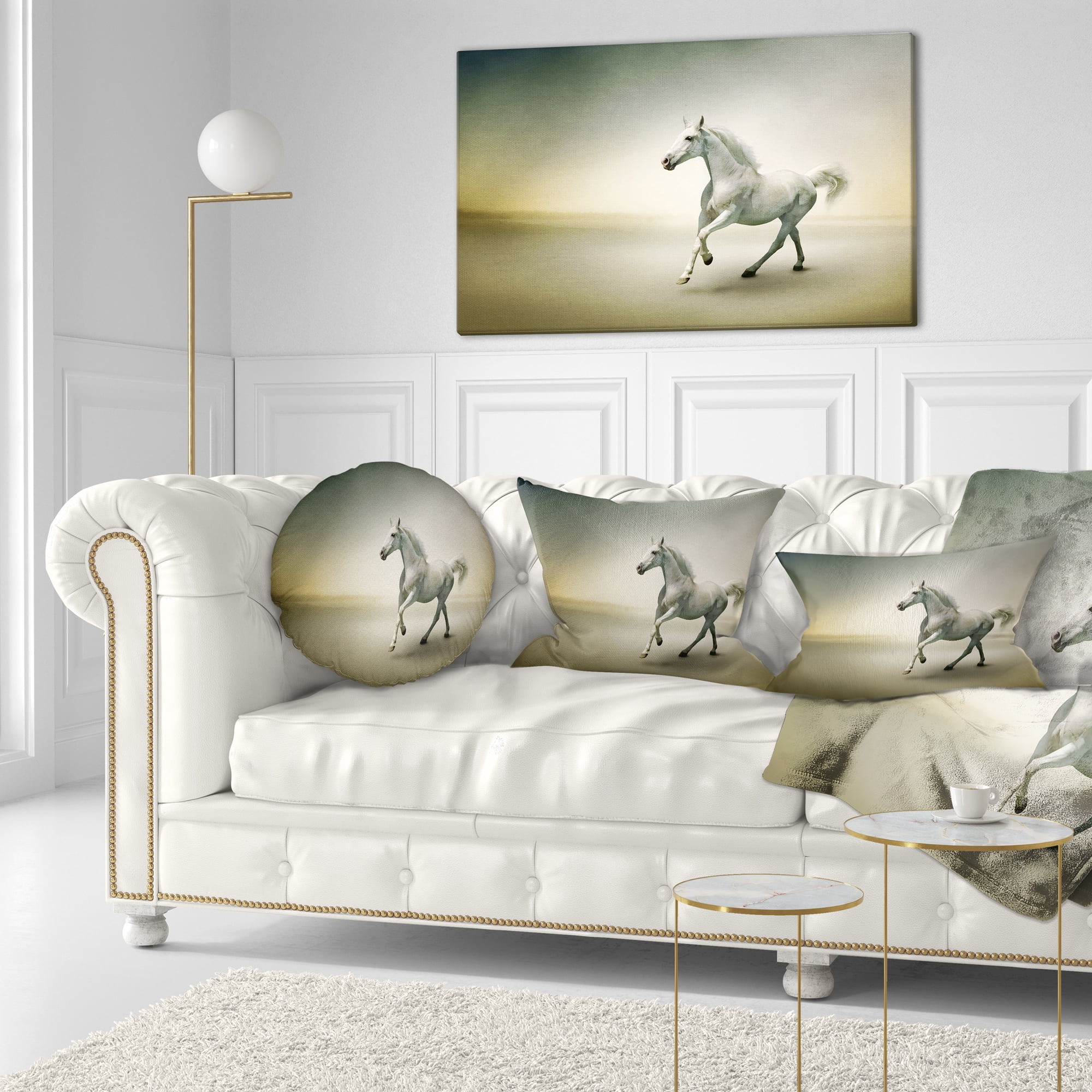 Designart White Horse in Motion - Animal Throw Pillow - 12x20