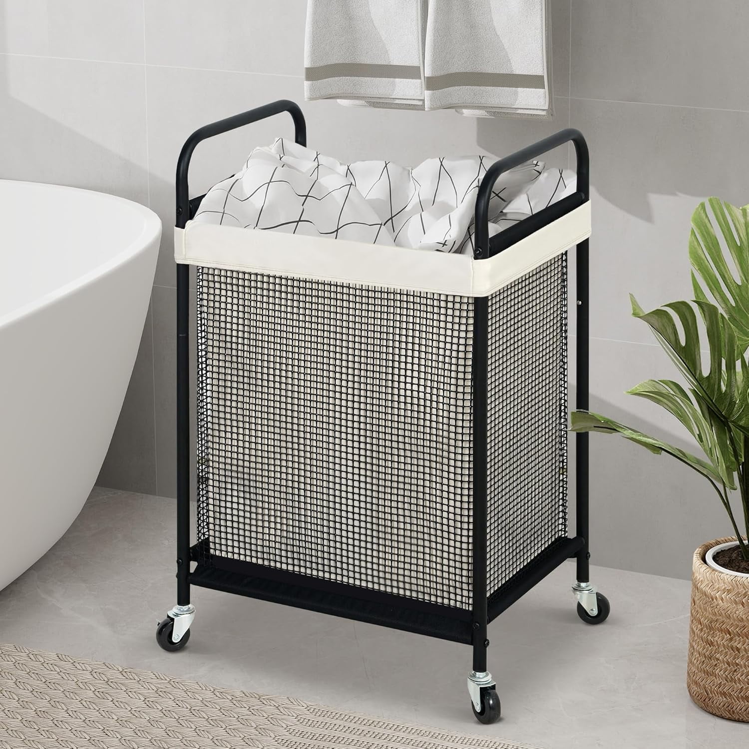 Laundry Hamper, 90L Rolling Laundry Sorter Cart with Removable and Washable Liner Bag, Rolling Clothes Hamper with Metal Handle for Laundry Room and Bedroom