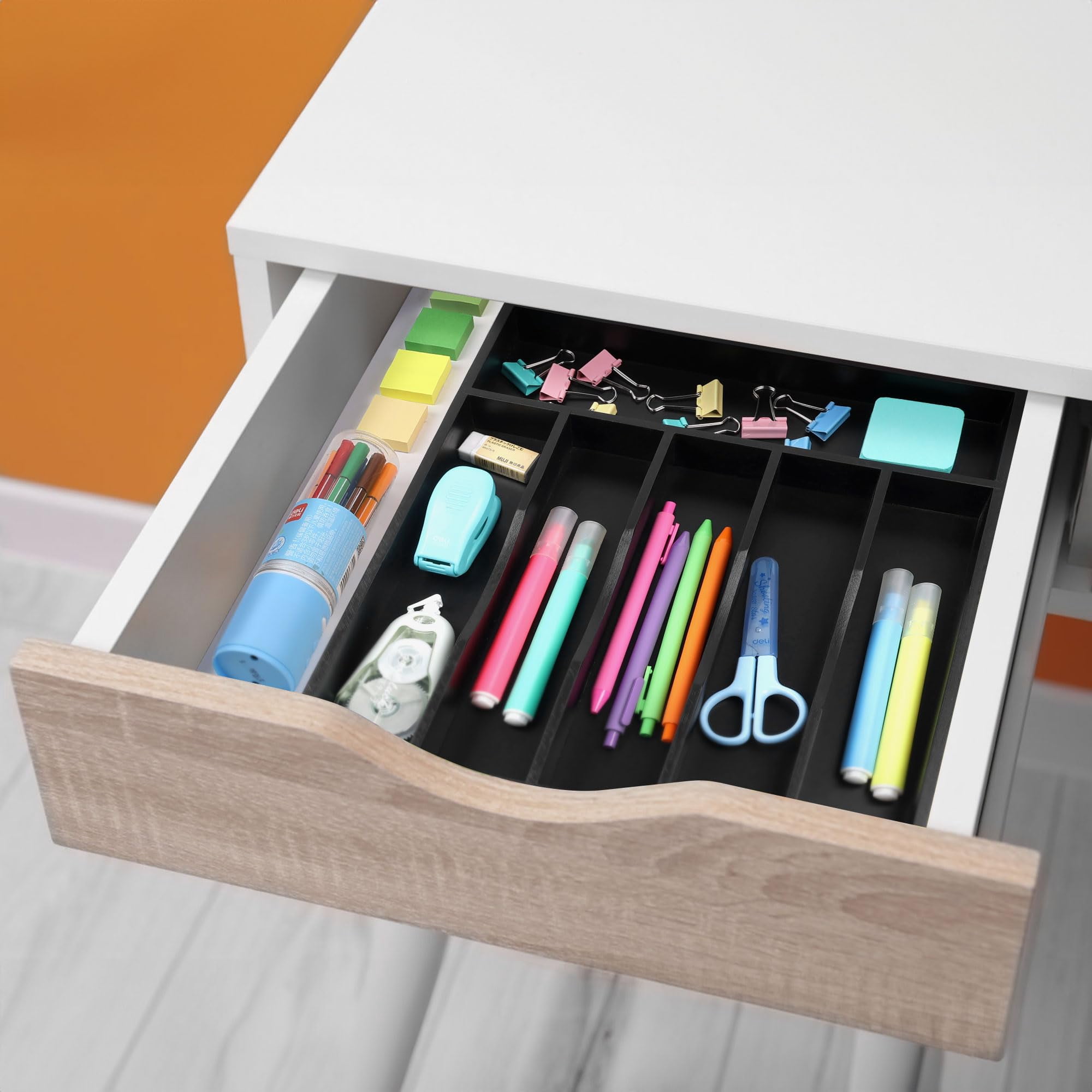 Kitchen Silverware Organizer  Drawer - Utensil Holder And Cutlery Tray With Grooved Dividers For Flatware 7 Slot Black