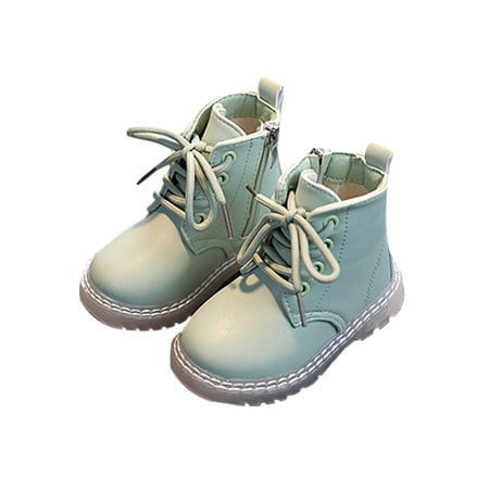 

UKAP Girls Outdoor Casual Lace Up Combat Boot Boys Hiking Comfort Short Bootie Waterproof Side Zip Ankle Boots Green 11.5c