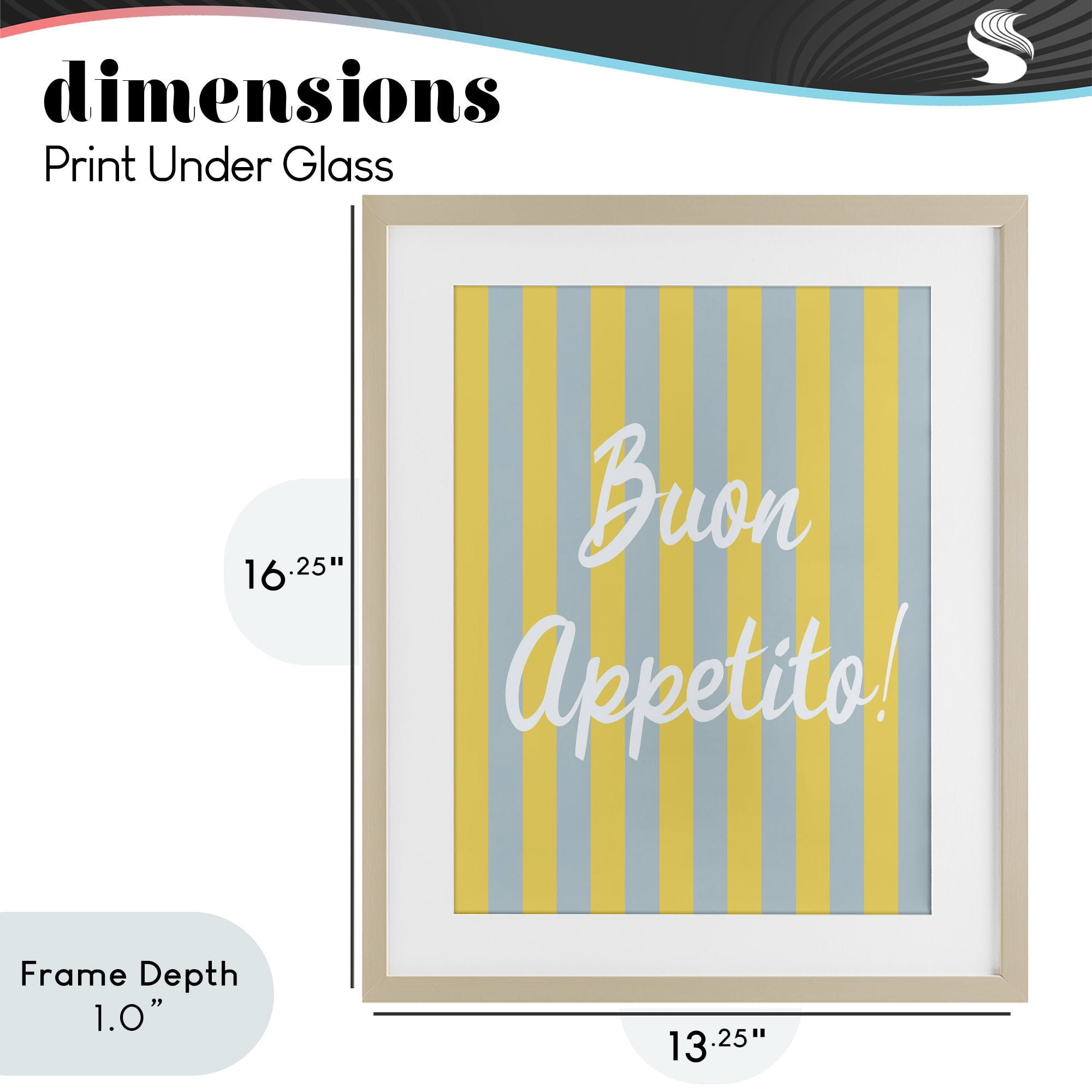 Stupell Industries Buon Appetito Blue Yellow Stripes Birch Framed Print Under Glass, design by SD Graphics Studio