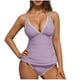 thumbnail image 2 of Traje de baño de bikini de verano para mujer, de color liso, con cojín en el pecho y sin soporte de acero, sin espalda, con tirantes, de nailon., 2 of 6