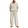 thumbnail image 3 of Women's Sweatsuits 2 Piece Outfits Lounge Sets | Cozy Airport Outfits,Casual Sweat Sets for Fall And Winter,Half Zip Pullover And Baggy Sweatpants with Pockets QURATI, 3 of 7