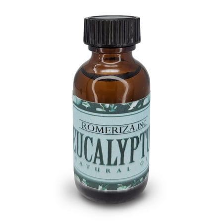 Eucalyptus Essential Oil, 1 oz (30 ml) Natural Oil for Relaxation Multiple Benefits, Good for Making or Use - Body Soap, Candles, Lotion, Diffuser,& More Amber Glass Bottles Romeriza.Inc