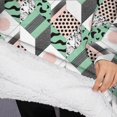 thumbnail image 3 of Oversized Wearable Blanket Hoodie,Green Pink Geometric Pattern Sherpa Blanket Hoodie with Super Pockets,Super Warm Fuzzy Pullover for Women & Men, 3 of 6