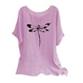 thumbnail image 2 of Qiopertar T-Shirts Imprimés Mode pour Femmes Col Rond Manches Courtes Raglan T-Shirt Ample en Coton Lin Blouses Grandes Économies de Vacances! Liquidation Moins de 5$ Livraison Gratuite, 2 of 5