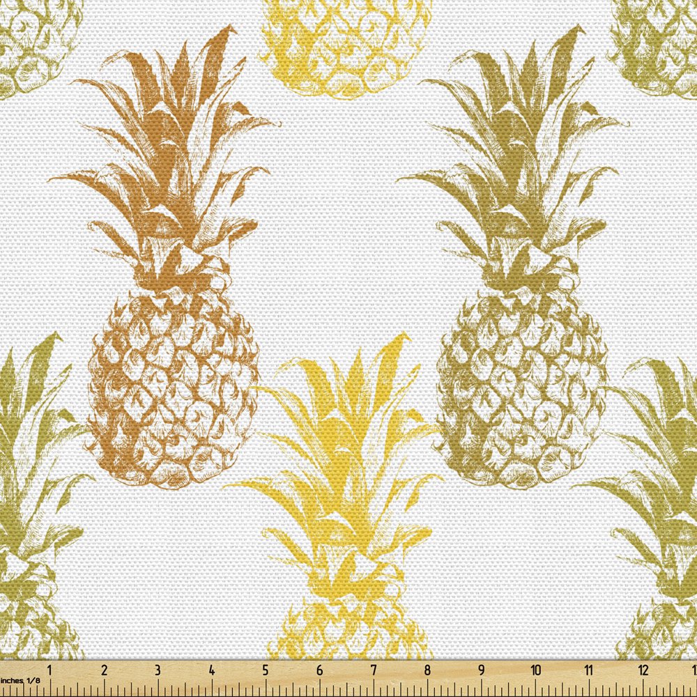 Pineapple Fabric by the Yard Hand Drawn Simply Sketched Stamp Minimal