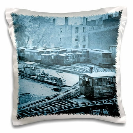 New York Elevated Railway - 3dRose 1860s New York City Train on Elevated Railroad Yonkers Switch Station Cyan - Pillow Case, 16 by 16-inch