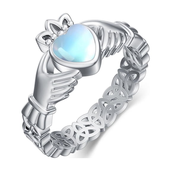 YAFEINI Sterling Silver Celtic Knot Claddagh Rings for Women Moonstone Irish Claddagh Rings Celtic Jewelry Gifts for Mother Wife