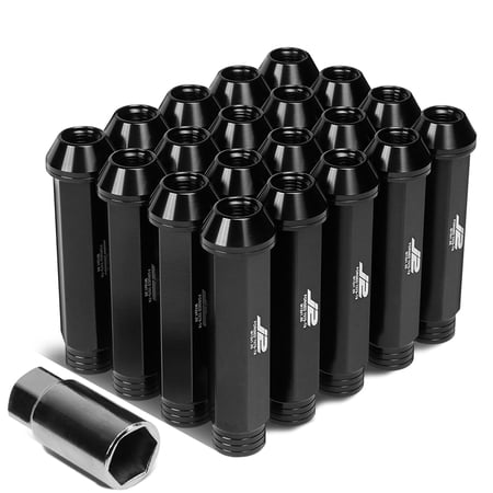 J2 Engineering LN-T7-001-125-BK J2 Engineering 7075 Aluminum M12 x 1.25 20 Pcs 90mm Open End Lug Nut Set with Adapter Black