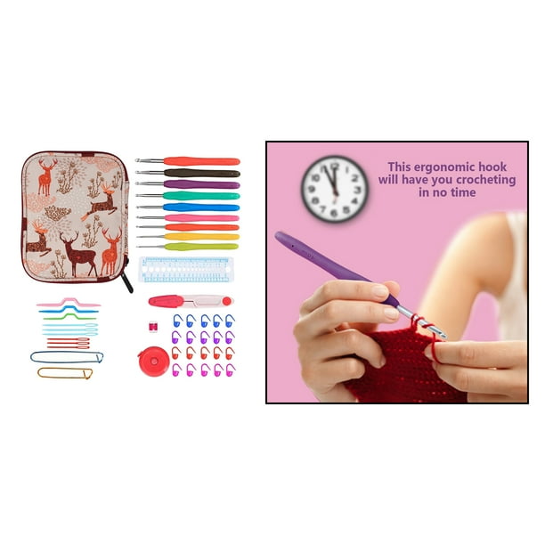 Crochet-45 s s de ganchillo de agarre suave con estuche agujas de tejer accesorios de ganchillo, perfecto Ciervo Venado Sika BLESIY Agujas De Tejer Agujas De Ganchillo