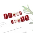 thumbnail image 4 of Juego de 24 uñas acrílicas cortas de gelatina con motivos de fresas y cerezas rojas, 4 of 5