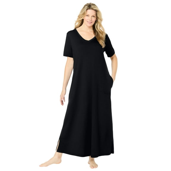 Dreams & Co. Plus Size Petite V-Neck Short Sleeve Maxi Lounger