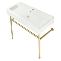 Kingston Brass VPB39177ST New Haven 39" Porcelain Console Sink with Stainless Steel Legs (1-Hole), White/Brushed Brass