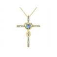 thumbnail image 2 of RYLOS Matching Jewelry Yellow Gold Plated Silver Claddagh Ring & Cross Necklace. Heart Gemstone & Diamonds, 6MM Blue Topaz December Birthstone; Size 10, 2 of 9
