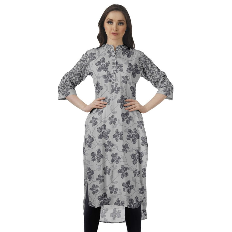 Moomaya Cotton Knee Length Kurta Summer Printed Roll Up Sleeves Kurtis For Women Walmart