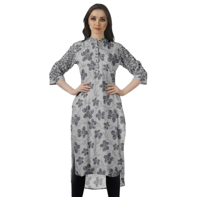 Moomaya Kurti Indienne Imprimée Tunique en Coton pour Femme Col Mandarin Kurta Longueur Genou