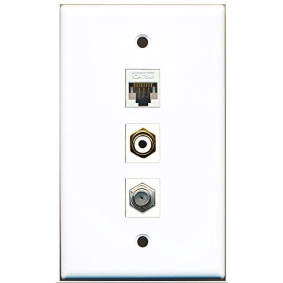 RiteAV - 1 Port RCA White and 1 Port Coax Cable TV- F-Type and 1 Port Cat5e Ethernet White Wall Plate