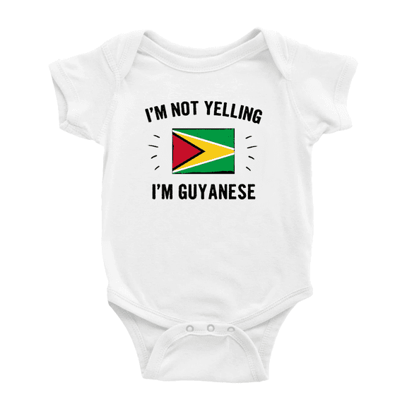 I'm Not Yelling, I'm Guyanese Cute Baby Bodysuit (White, 12-18 Months)