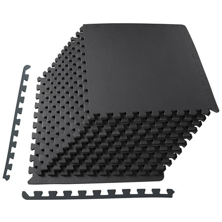 BalanceFrom 1/2 In. Thick Flooring Puzzle Exercise Mat with High Quality EVA Foam Interlocking Tiles, 12 Piece, 48 Sq Ft. Black