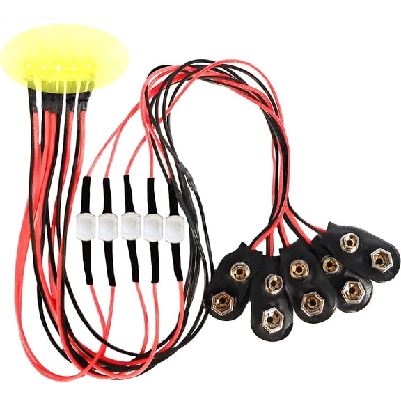 5 Pack - 9 Volt Battery LED Light with On/Off Switch (Yellow Flicker)