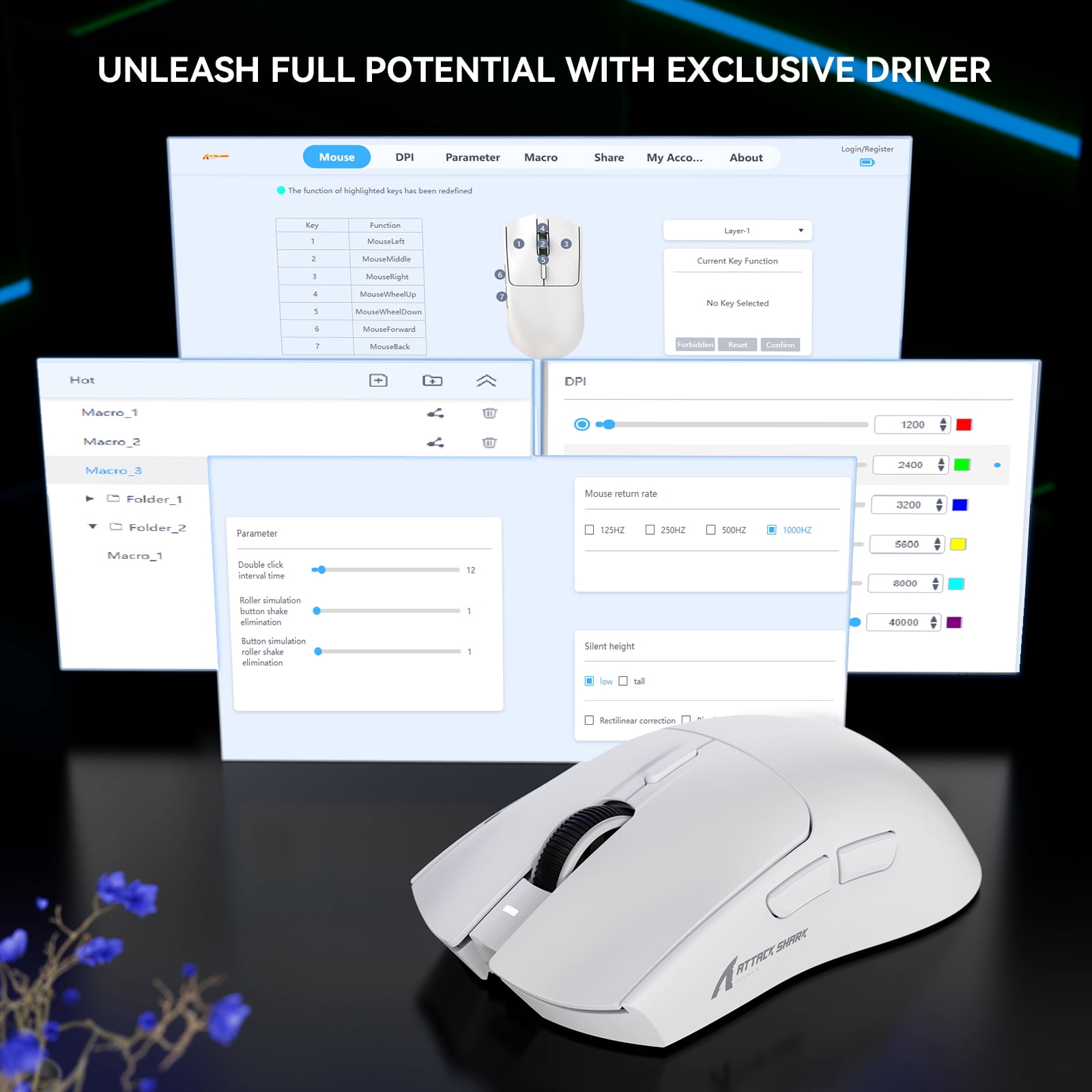 ATTACK SHARK X1 Gaming Mouse with Magnetic Charging Dock, PixArt PAW3395PRO Gaming Sensor, 40000DPI, BT/2.4G Wireless/Wired, 49g SUPERLIGHT Mouse, 100M Optical Microswitches for PC/Xbox/PS/Mac -White