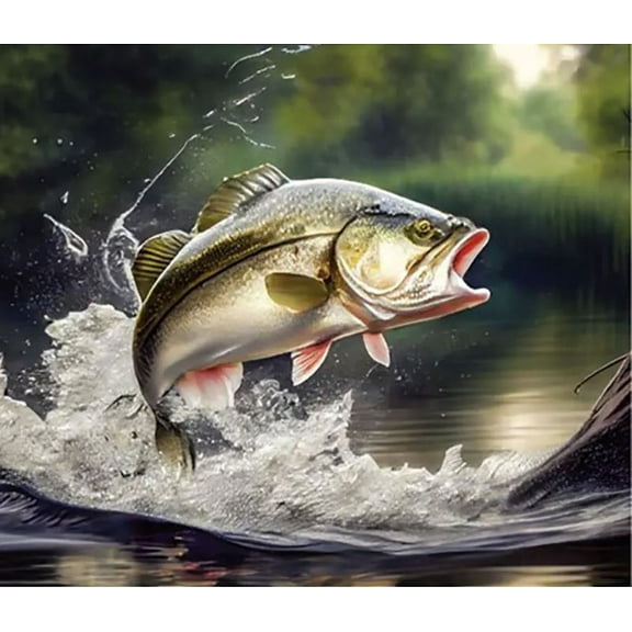 36" X 44" Panel Largemouth Bass Fishing Wildlife Sports Cotton Fabric Panel (133139)