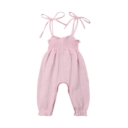 

0-24M Summer Cute Toddler Baby Girls Romper Clothes Sleeveless Strap Pants Solid Romper Overalls