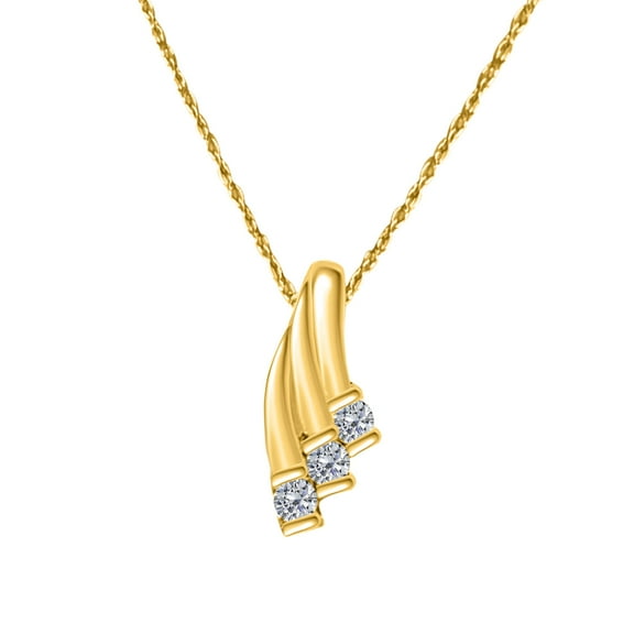 Mauli Jewels Engagement Necklace for Women 1/4 Carat Three Stone Diamond Pendant 4 prongs 14K Yellow Gold With 18'' Chain|Silver Chain
