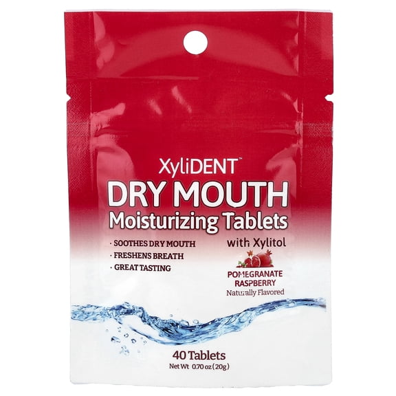 XyliDENT Dry Mouth Moisturizing Tablets with Xylitol, Pomegranate Raspberry, 40 Tablets, 0.7 oz (20 g)