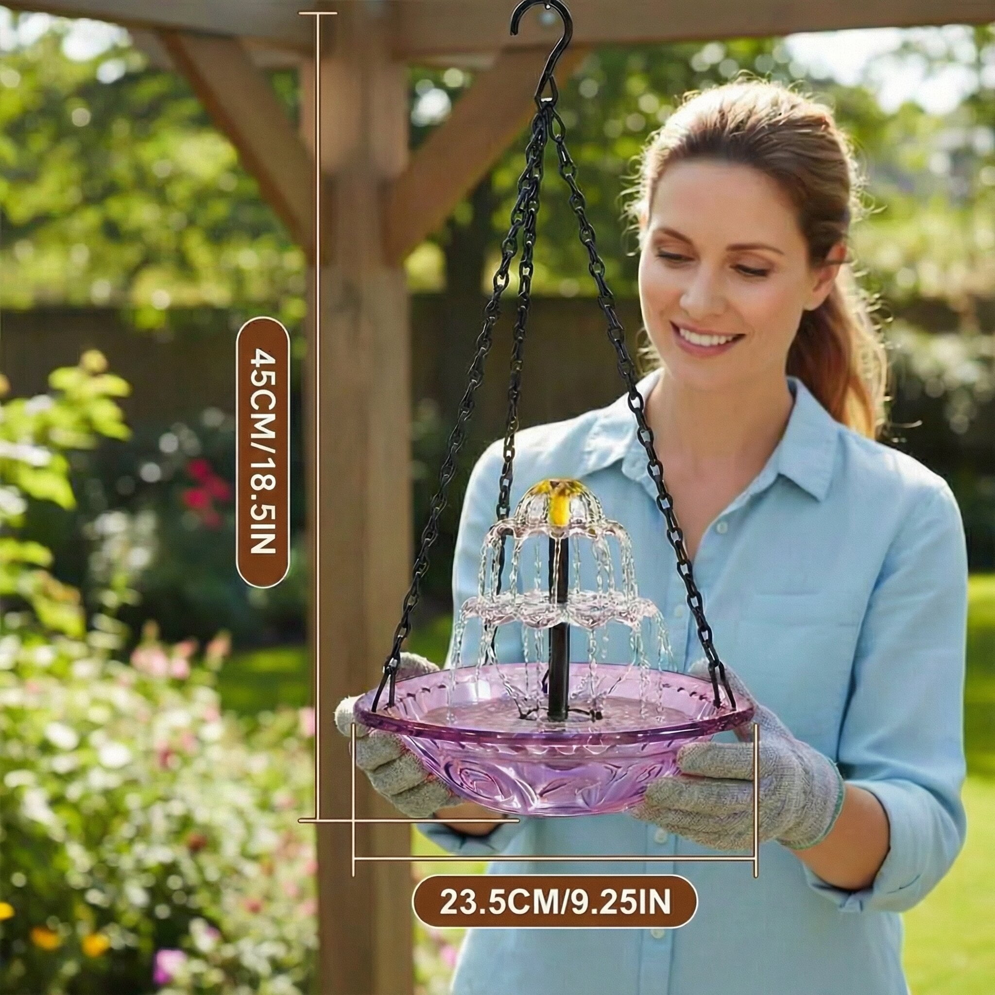 ValueAgain Solar Cascade Hanging Bird Bath Fountain, Outdoor Hanging Bird Bath with Solar Fountain, Large Humming Bird Baths are Suitable, with Solars Pump & Bowl,for Outdoor, Gardens, Purple