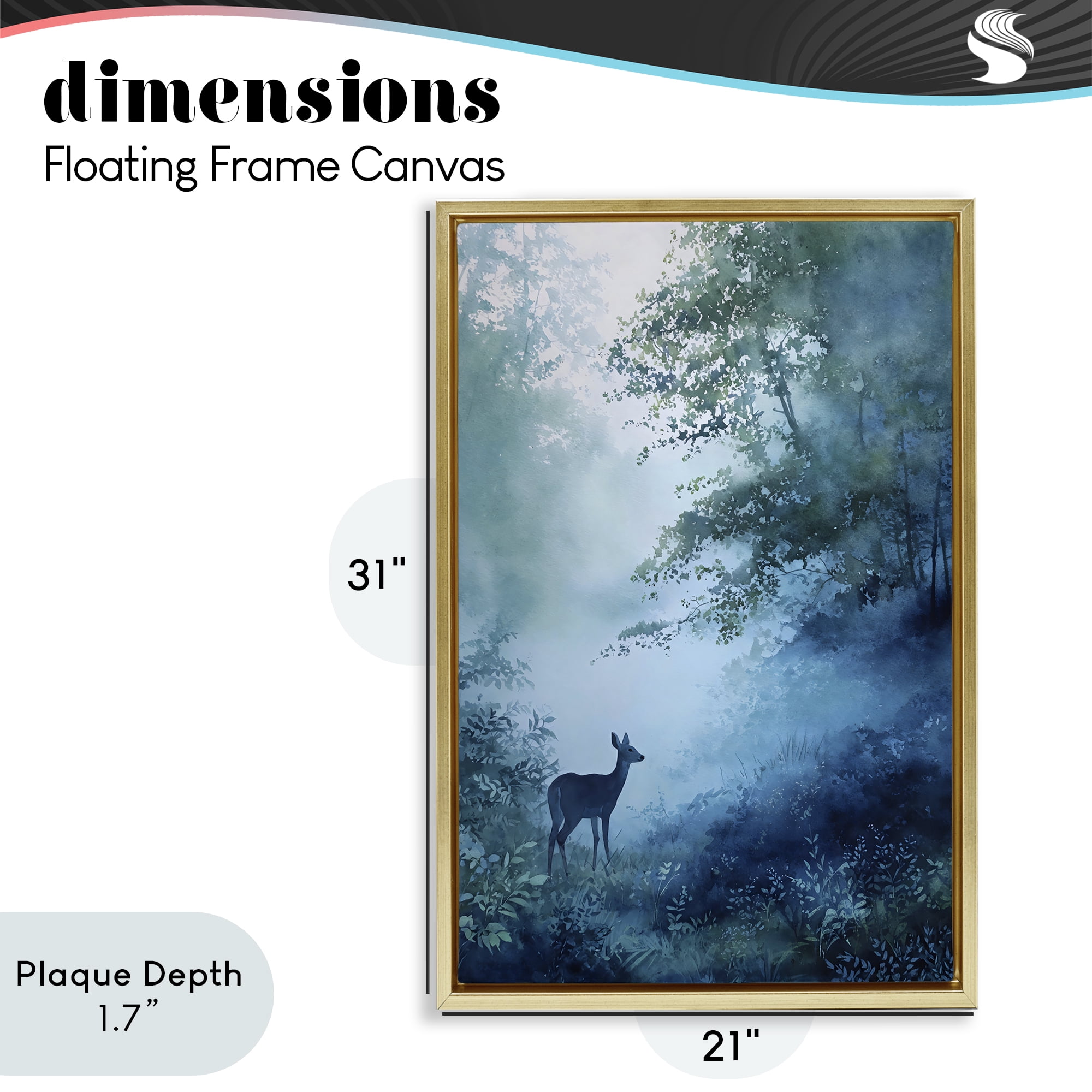Stupell Industries Blue Dawn Deer in Mist Gold Framed Floater Canvas Wall Art, design by Franklyn Gregory