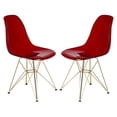 thumbnail image 1 of LeisureMod CR19TRG2 Chaise Latérale Eiffel Moulée avec Base Dorée - Rouge Transparent - Ensemble de 2, 1 of 5