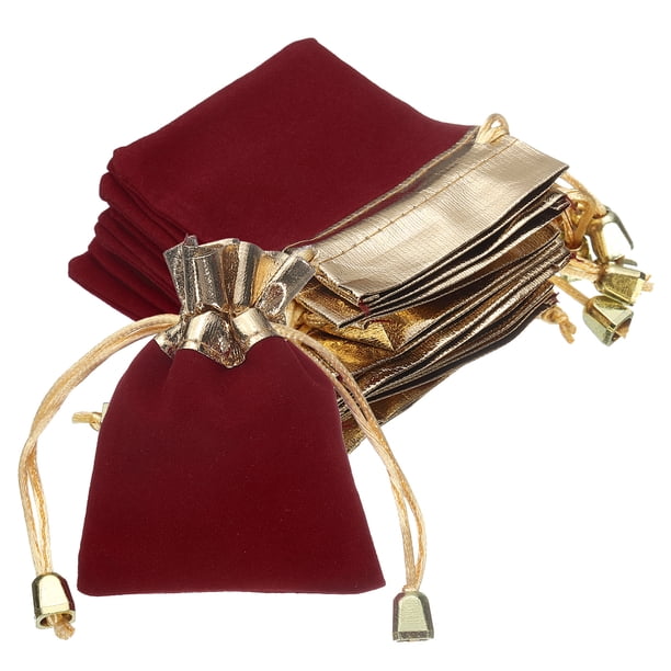 Uxcell 12 Pcs Bolsa de Terciopelo con Cierre de Cordón, Bolsas de Regalo de Terciopelo para Fiestas de Boda, Empaque de Caramelos, Rojo Oscuro Dorado