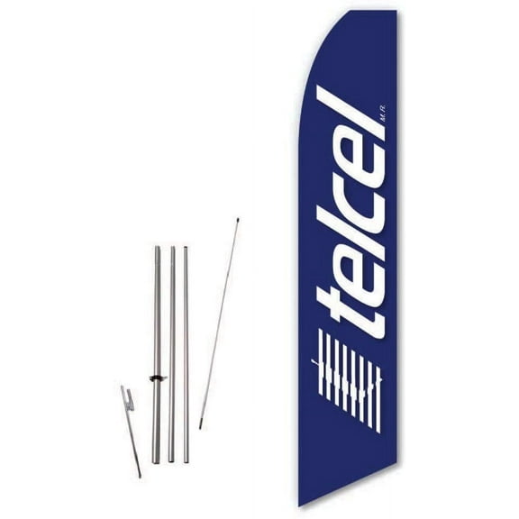Telcel Blue Super Novo Feather Flag - Complete with 15ft Pole Set and Ground Spike