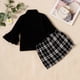 thumbnail image 4 of Vestido Para Niñas, Ropa Para Niñas Pequeñas, Otoño Invierno, Manga Larga, Color Sólido, Cuello Alto, Manga Acampanada, Falda Corta A Cuadros, Conjunto Para Niños, Negro Odeerbi LM103-8292, 4 of 9