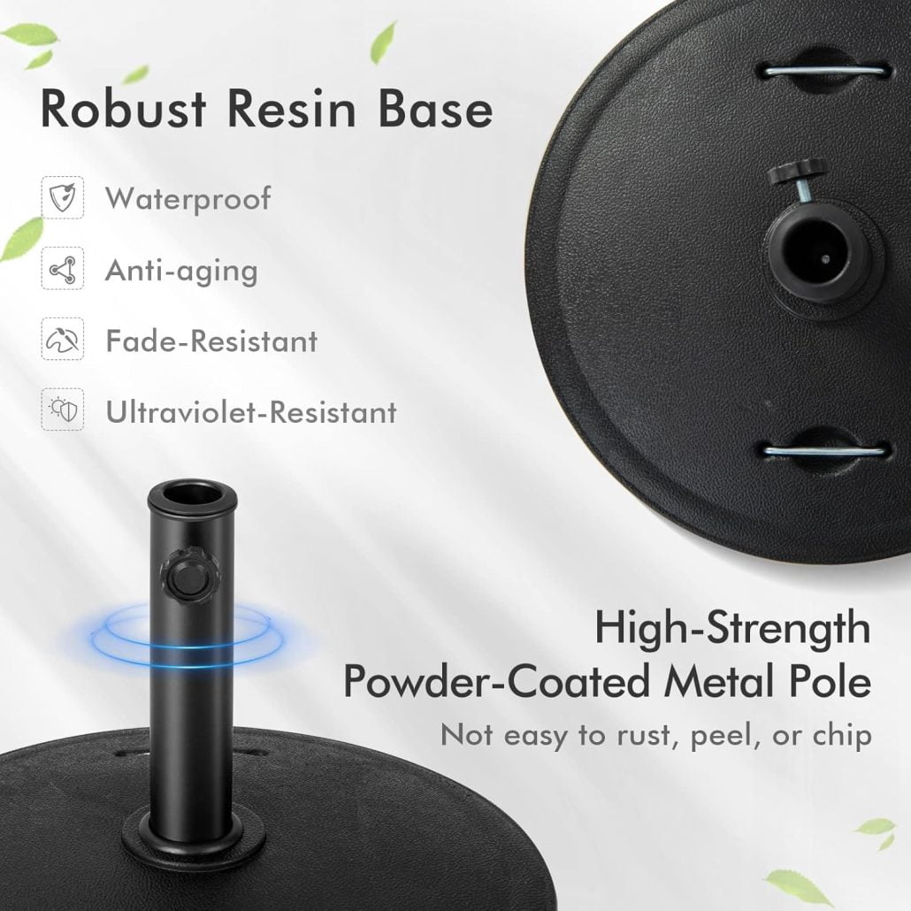 WJSP 51 lbs Patio Umbrella Base with Wheels, 20.5 Inches Heavy Duty Round Outdoor Umbrella Stand for 10 ft Table Market Offset Umbrella, Fit Umbrella Pole 1.5-1.9 inches, Weighted Umbrella Base