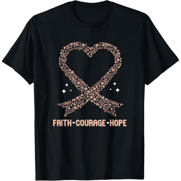 Women's Uterine Cancer Faith Peach Ribbon Endometrial Awareness T-Shirt
