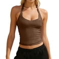 thumbnail image 2 of Crop Halter Tank Tops for Women Casual V Neck Knit Slimming Camisole Top Y2k Going out Tops Summer Outfits, 2 of 5