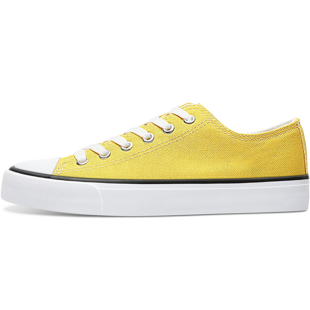AOMAIS Womens Canvas Fashion Sneakers Classic Low Top Fabric Shoes Casual Walking Canvas Flats Cute Lace Up Tennis Shoes for Lady(Yellow US8)