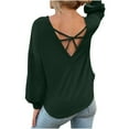 thumbnail image 4 of Timegard Tops for Women Round Neck Puff Long Sleeve Back Crisscross Tshirts Dressy Casual Loose Tops, 4 of 6