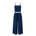 thumbnail image 6 of XUNKUSGA 2 Piece Sets for Women Casual Loose Square Neck Crop Tank Tops and Wide Leg Palazzo Pants Matching Sets Classic Summer Solid Color Women Sets,Blue,M, 6 of 10