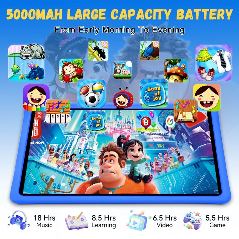 Kids Tablet, 10 inch Android 15 Tablet for Kids, 16GB+128GB Quad-Core Toddler Tablets with Shockproof Case, BT5.0, WiFi 5, Parental Control, Games, Dual Camera