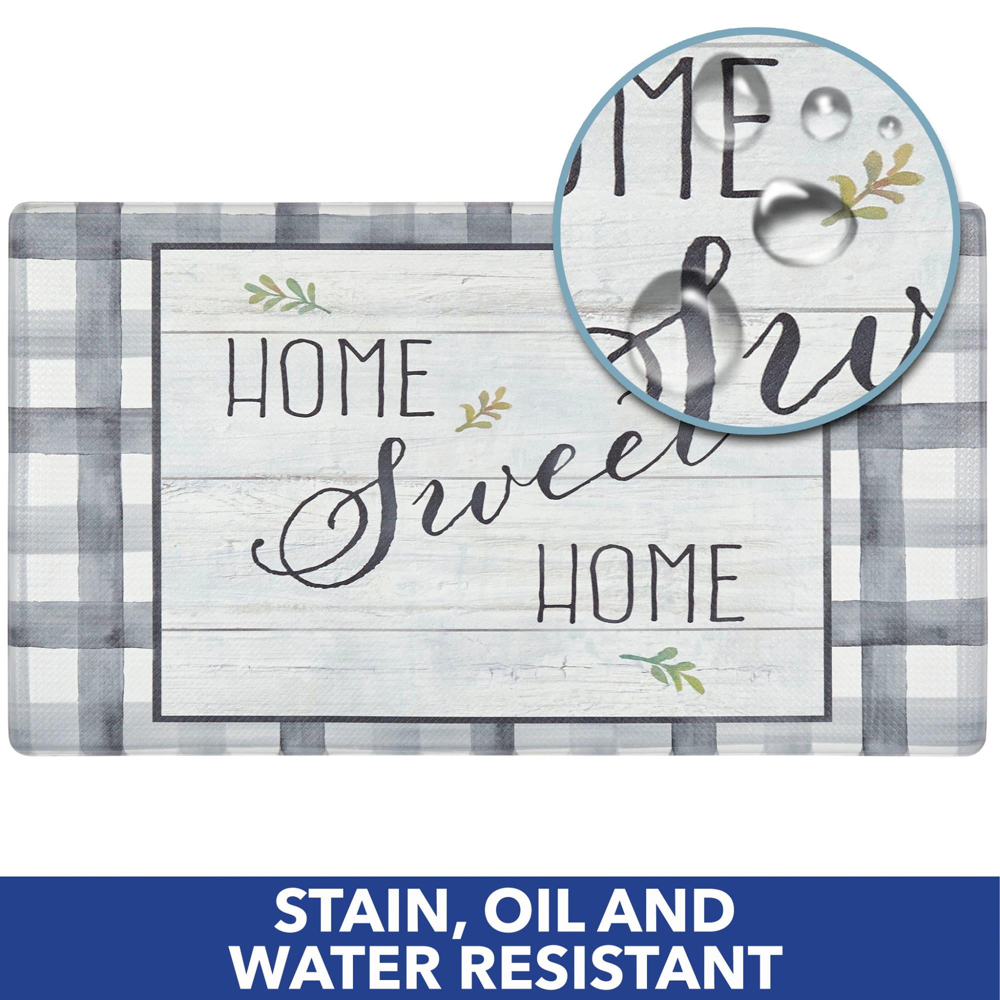 SoHome Cozy Living Home Sweet Home Farmhouse Buffalo Check Border Anti-Fatigue Kitchen Mat, Grey/Green, 17.5"x30"