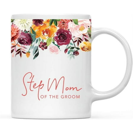 

11oz. Wedding Ceramic Coffee Tea Mug Gift Fall Autumn Burgundy Orange Peach Flowers Roses Florals Step Mom of the Groom 1-Pack Includes Gift Box