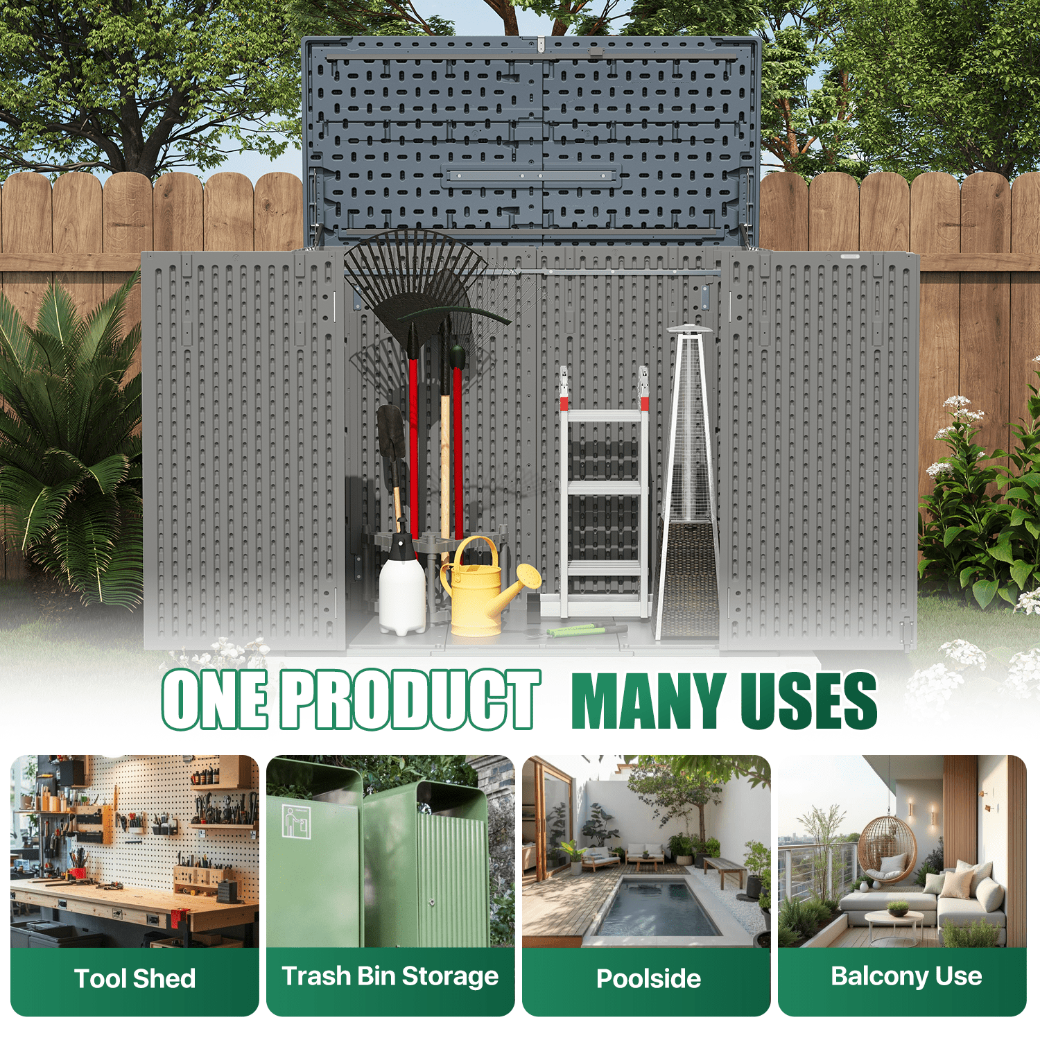 LazySunsets Waterproof Resin Gardening Supplies Storage Shed, 3.9 ft x 4.7 ft x 2.2 ft, Gray