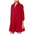 thumbnail image 1 of Vestido camisero de manga larga liso para mujer: bajo con volantes, cuello vuelto, informal/oficina, 1 of 6