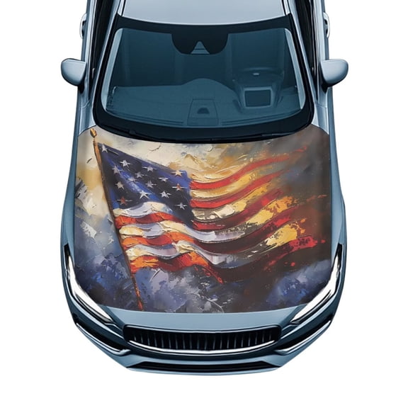 CHAQLIN Vintage American Flag Hood Cover Tear-Resistant Hood Covers for Car Universal Fit Exterior Accessories Cars Outdoor Decoration 59.05"x39.37"