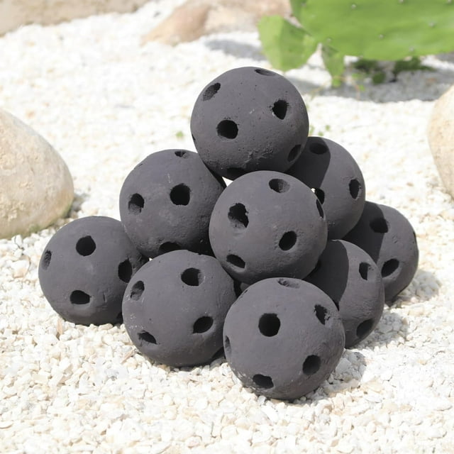 Heyfurni Boules de Feu en Céramique Creuses, Boules de Foyer Résistantes à la Chaleur, Accessoire Moderne pour Foyers Ou Tables à Feu Intérieurs et Extérieurs, Aspect Béton Brossé, Noir Minuit, 3 Pouces